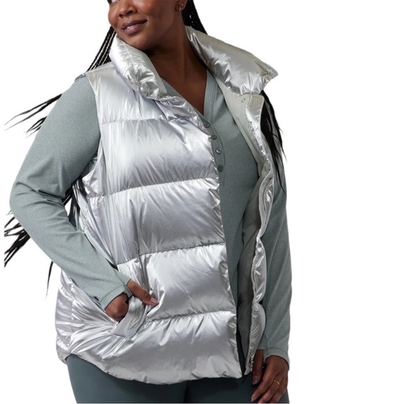 ATHLETA Downtown Down Puffer Vest Women's Plus Size 3XL Silver Mockneck - Picture 1 of 8